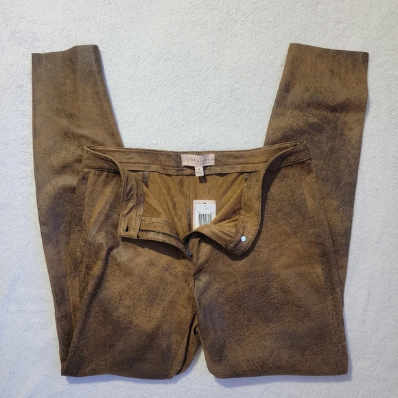 NWT Philosophy Faux Suede Camel Tan Tobacco Pants Size 6 - Picture 3 of 11